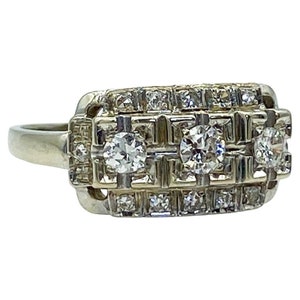 Vintage Art Deco Diamond 14k White Gold Kinsley-Kovsky Engagement Ring Circa 1930s