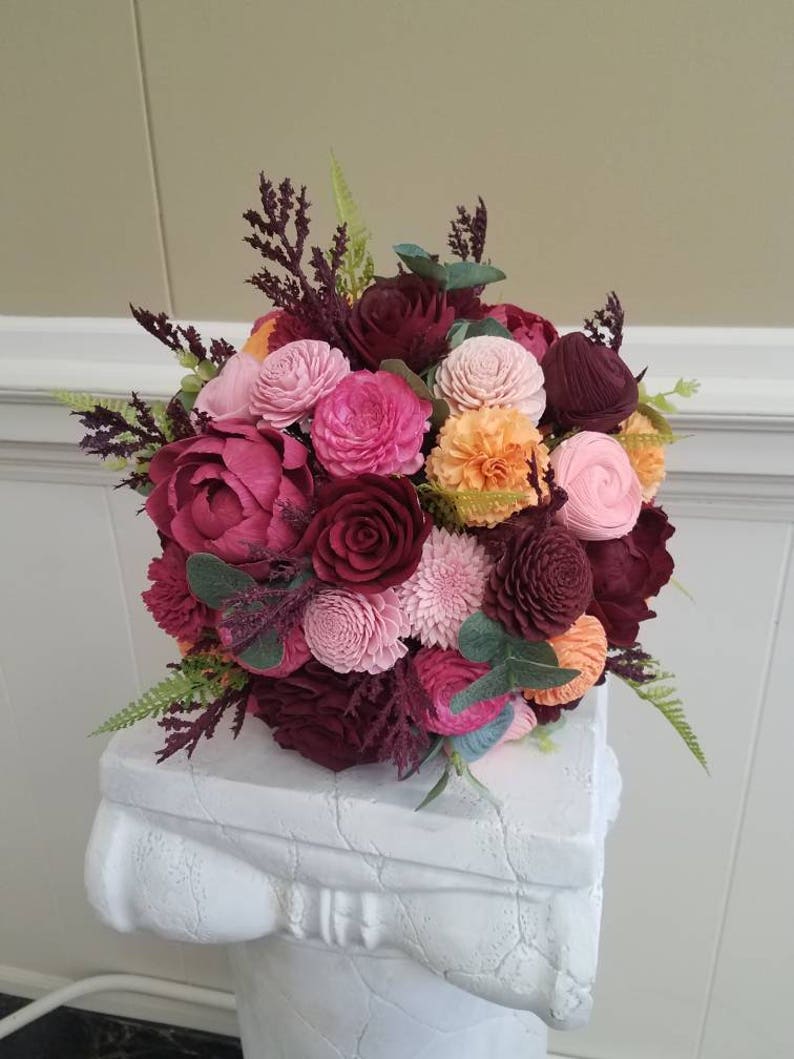 Sunset Wood Flower Bouquet Burgundy Bouquet Sola Flowers Etsy