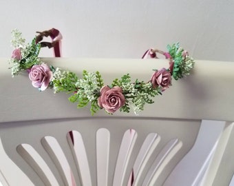 Child size flower crown, flower crown, mauve flower crown