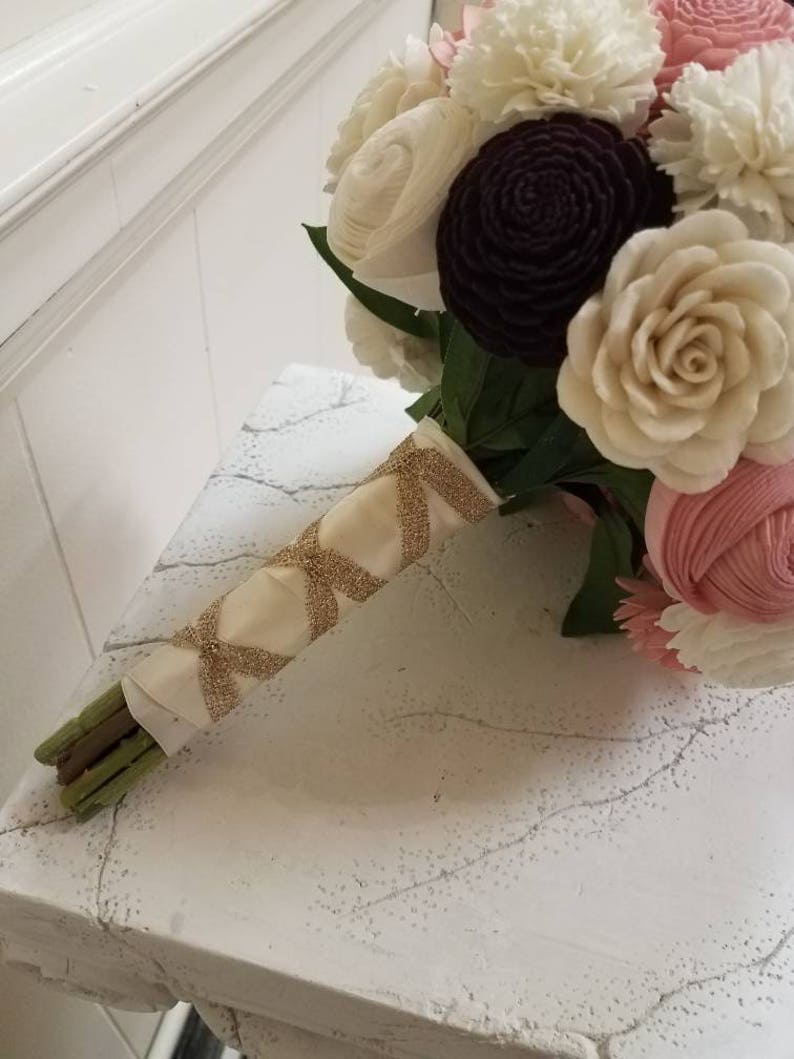 Burgundy and Blush Large Sola Wood Bridal Bouquet