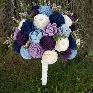 Navy bouquet, Light blue, Plum and Lavender sola wood bouquet