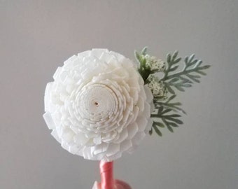 Ivory boutonniere, sola flower boutonniere, coral boutonniere