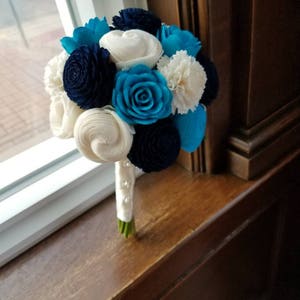 Navy & Turquoise Sola Bouquets, small bouquet,  wood bouquet,  bridal bouquet,  sola wood flowers