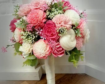 Romantic Blush & Cream Sola Wood Bouquet