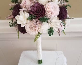 Romantic Blush bridal bouquet,  wine bouquet,  burgundy bouquet, sola wood flowers