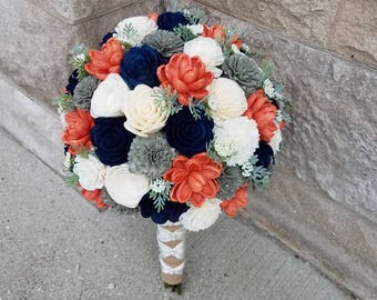 Extra Large Sola Wood Bouquet, wood bouquet,  sola flowers,  sola wood bouquet, coral and navy bouquet, bridal bouquet, keepsake bouquet