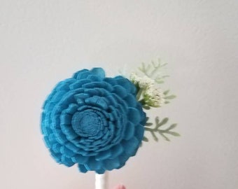 Teal boutonniere, boutonniere, wood flower, Sola flower boutonniere