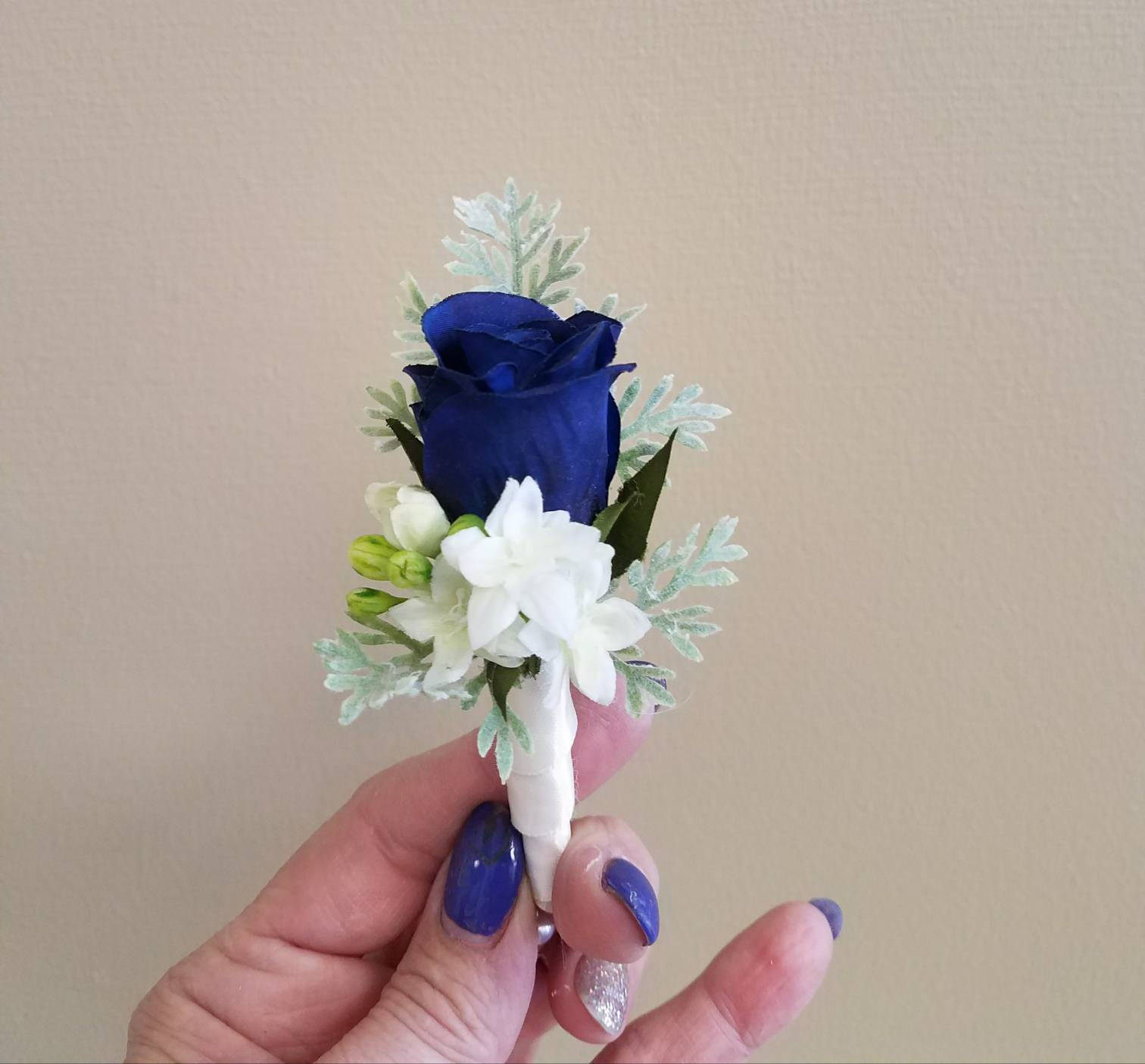 Navy and Cream Silk Flower Boutonnieres Etsy