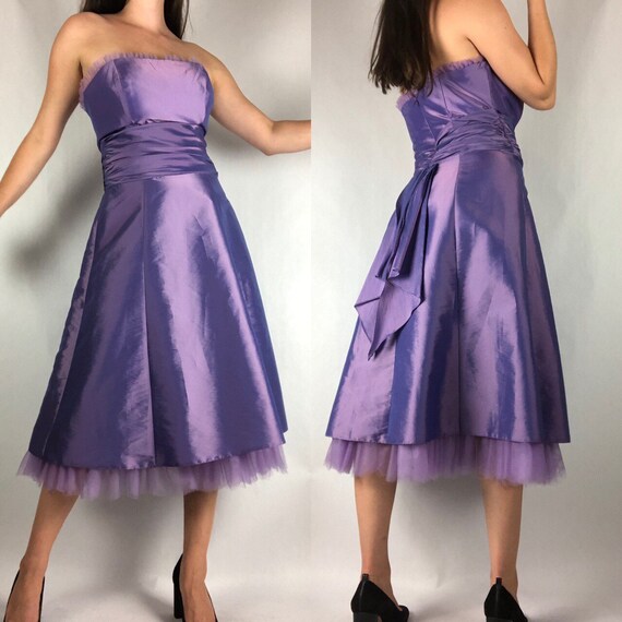 90’s Lavender Purple Metallic Satin and Chiffon Tu