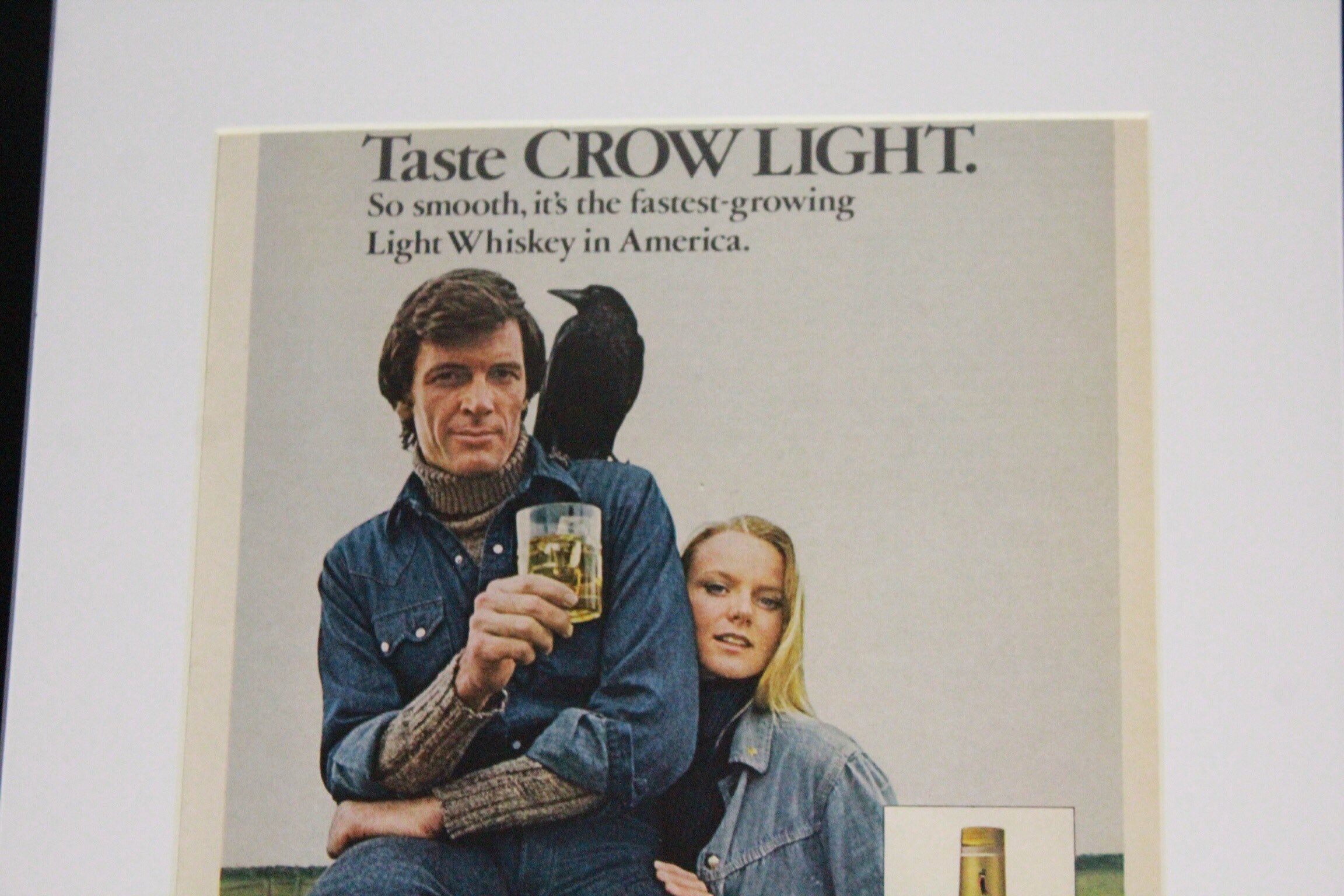 70's Old Crow Light Whiskey Framed Art Advertisement Etsy