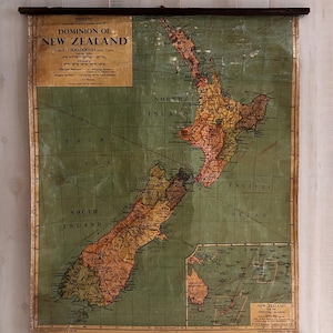1951 vintage map of New Zealand - authentic vintage pull down chart of NZ