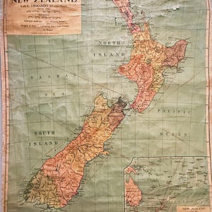 1951 Vintage Landkarte von Neuseeland - authentische vintage Wandtafel von Neuseeland