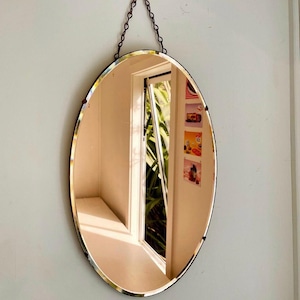 Miroir Art Déco de couleur rose pêche - miroir biseauté antique ton ambré