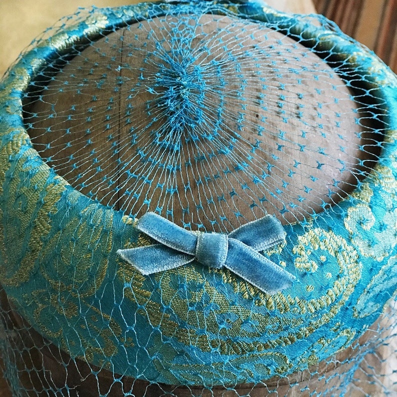 Blue Pillbox hat with veil Jackie Kennedy hat