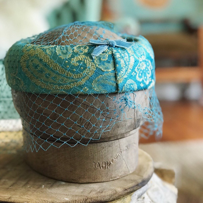Blue Pillbox hat with veil Jackie Kennedy hat