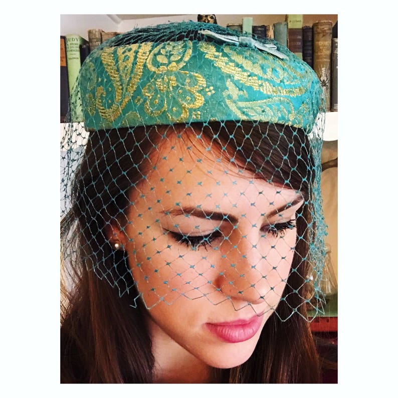 Blue Pillbox hat with veil Jackie Kennedy hat