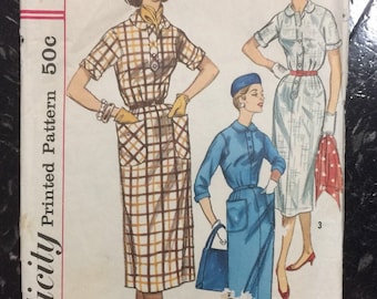 Vintage 1956 Simplicity #1847 Shirtwaist Dress Pattern