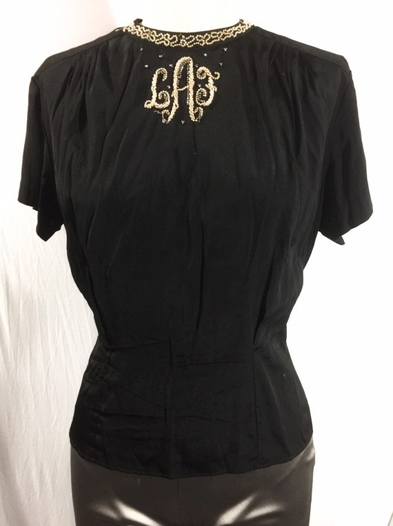 Vintage 1940s Naomi Jean Blouse Creations Black R… - image 2