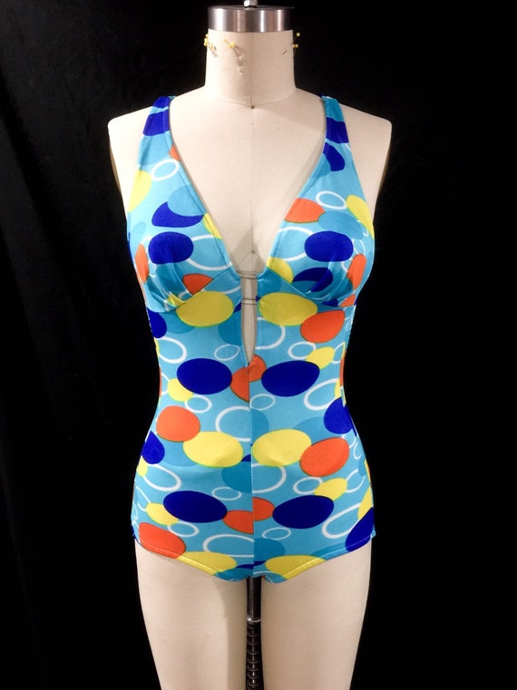 Mod Vintage 1960s Pop Art Dots Plunging Neckline … - image 2