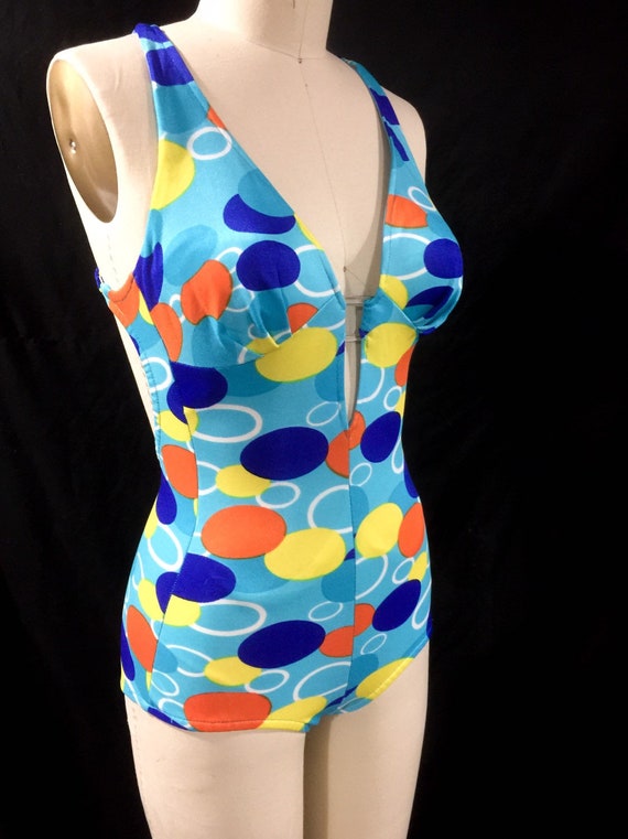 Mod Vintage 1960s Pop Art Dots Plunging Neckline … - image 3