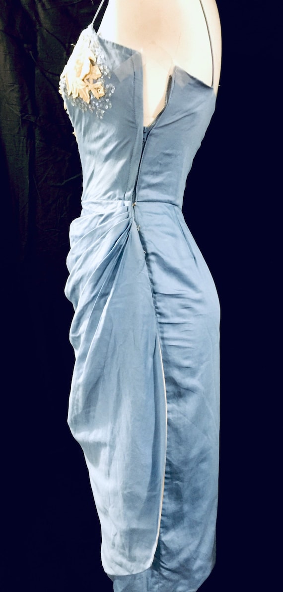 Vintage 1950s Blue Silk Emma Domb Draped Cocktail… - image 7