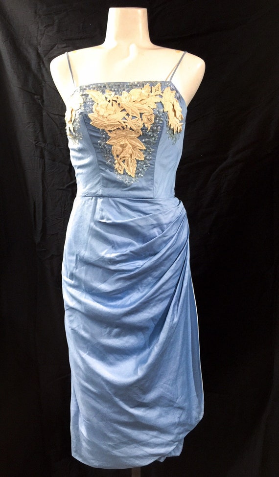 Vintage 1950s Blue Silk Emma Domb Draped Cocktail… - image 2