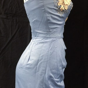 Vintage 1950s Blue Silk Emma Domb Draped Cocktail Party Dress image 5