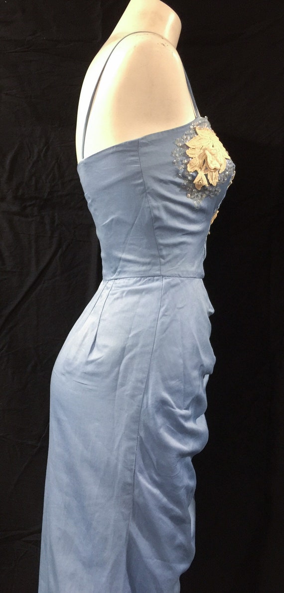 Vintage 1950s Blue Silk Emma Domb Draped Cocktail… - image 5