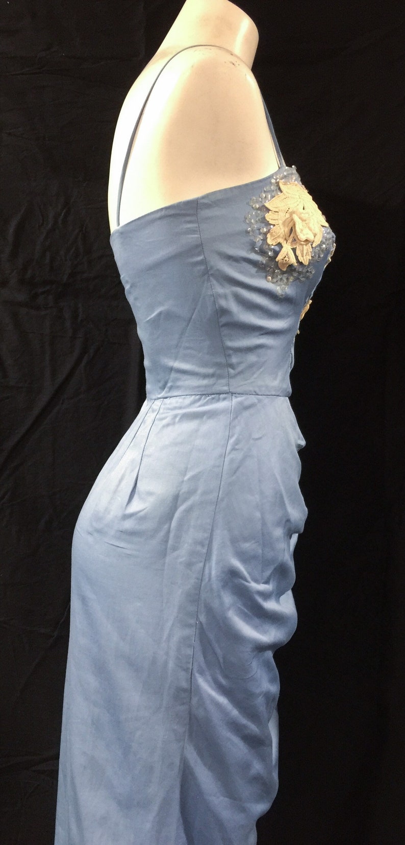 Vintage 1950s Blue Silk Emma Domb Draped Cocktail Party Dress image 5