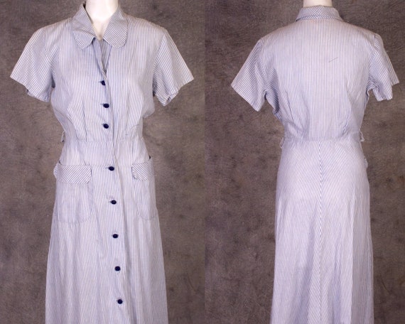 Vintage 1940s  Cotton Candystriper Dress - image 1