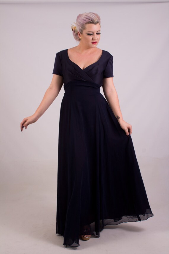 Vintage NWT Navy Blue Silk and Chiffon Long Gown - image 2