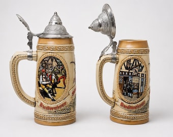 Set di boccali da birra vintage Anheuser Busch in edizione limitata con coperchio in peltro Ceramarte Brasile
