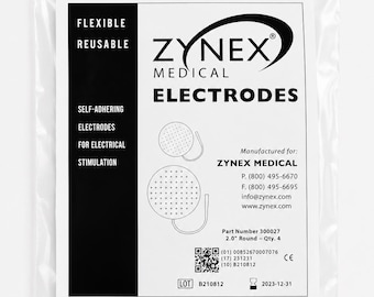 Eletrodos autoaderentes Zynex Medical, redondos de 2 polegadas, reutilizáveis, para TENS e EMS, pacote lacrado com 4 unidades.