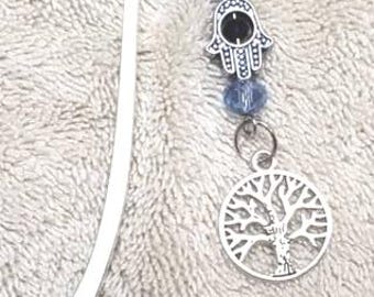 Hamsa Tree of Life Bookmark, Blue Crystal Jewish Gift