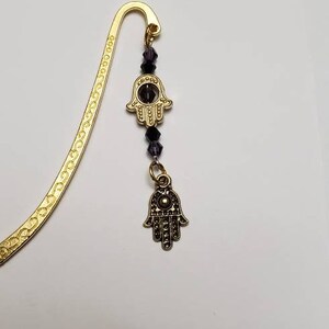 Jewish bookmark; Hamsa bookmark; crystal accents, Shepherd's hook bookmark with Hamsa; Judaica