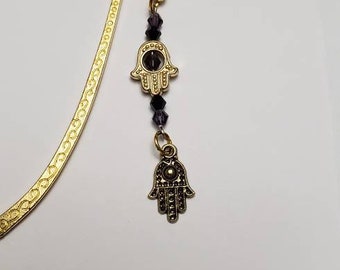 Signet juif; Signet Hamsa; accents de cristal, signet crochet de berger avec Hamsa; Judaica