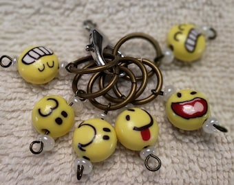 Stitch Markers; Knitting Stitch Markers; Emoji; Smile Face; Knitting Progress; Counters