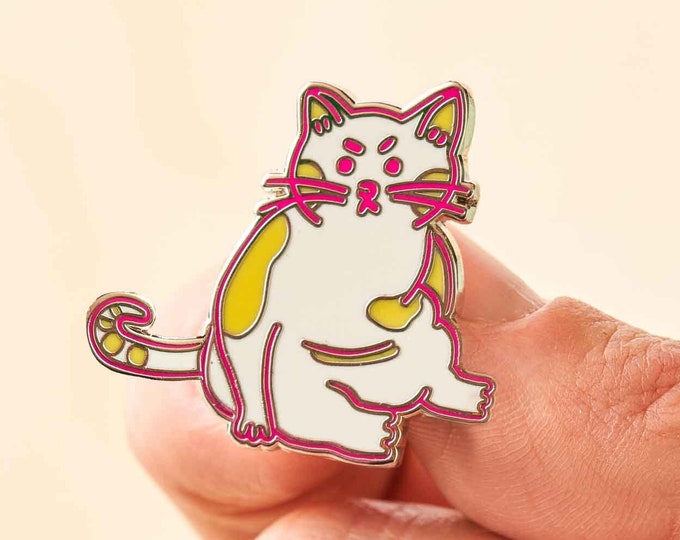 Everyday Cat 'Sitting' enamel pin, cute grumpy kitten gift