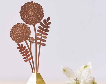 Dahlia tiny bouquet - Copper or Brass metal floral keepsake, letterbox gift
