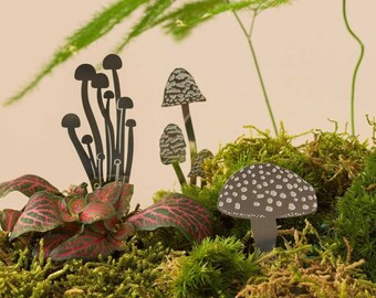 Mini Mushrooms plant decorations - cute terrarium & plant pot - Silver or Brass