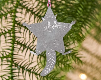 Flying Squirrel Party Animal, silver Christmas Star decoration