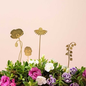 Garden Blooms floral decorations in brass - poppy, lily, pansy and echinacea