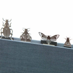 Insect Bookmarks, beetle, moth, bee and fly, steel metal page marker