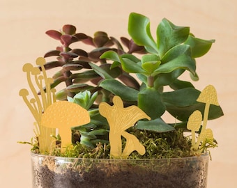 Décorations végétales de mini-champignons - Adorables terrariums et cache-pot - Argenté ou laiton