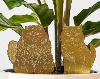 Cat plant pot decorations, brass Plant Animal pet for houseplants, cute kitten gift