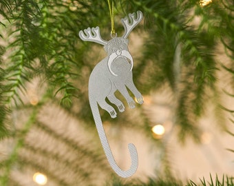 Tamarin Monkey Party Animal, silver Christmas tree ornament