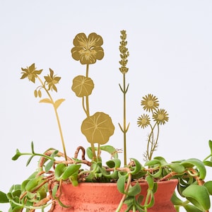 Herb flower plant pot decorations, cute brass ornaments for your plants image 1