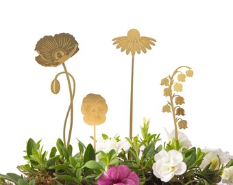 Garden Blooms floral decorations in brass - poppy, lily, pansy and echinacea