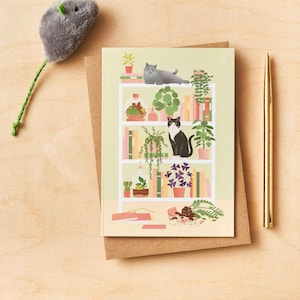 Carte de voeux Chats sur l'étagère, cartes amusantes pour les amoureux des chats
