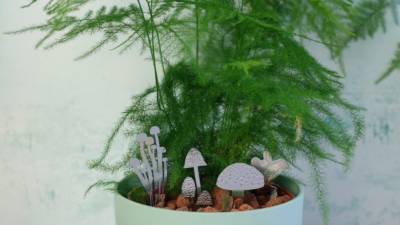 Mini Mushrooms plant decorations cute terrarium & plant pot Silver or Brass image 3